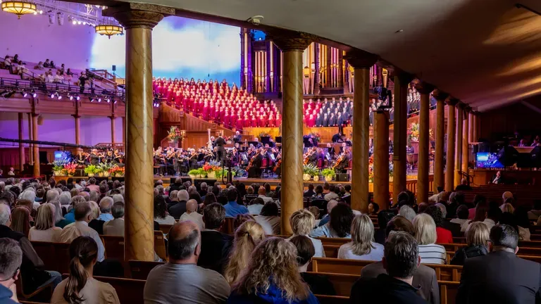 The Tabernacle Choir at Temple Square performing.